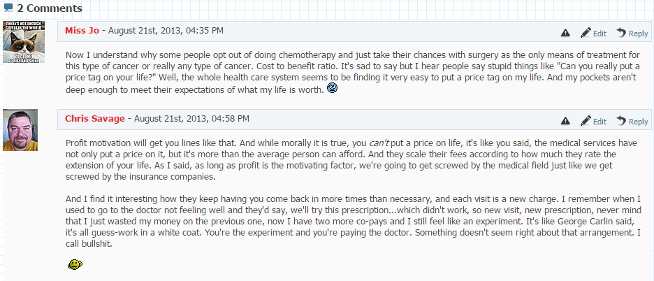 Comments from the old website.